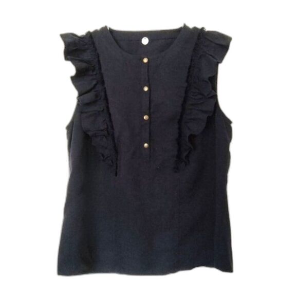 Margaret O'Leary ruffle twill blouse top S - Picture 1 of 6